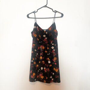 Crushed Velvet Floral Print Skater Dress Spaghetti straps - Size XS/S